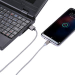 كابل شحن ومزامنة بيانات مضفر بطول 1.05 متر من 8 بن + Micro USB + USB-C / Type-C إلى USB مع مؤشر LED