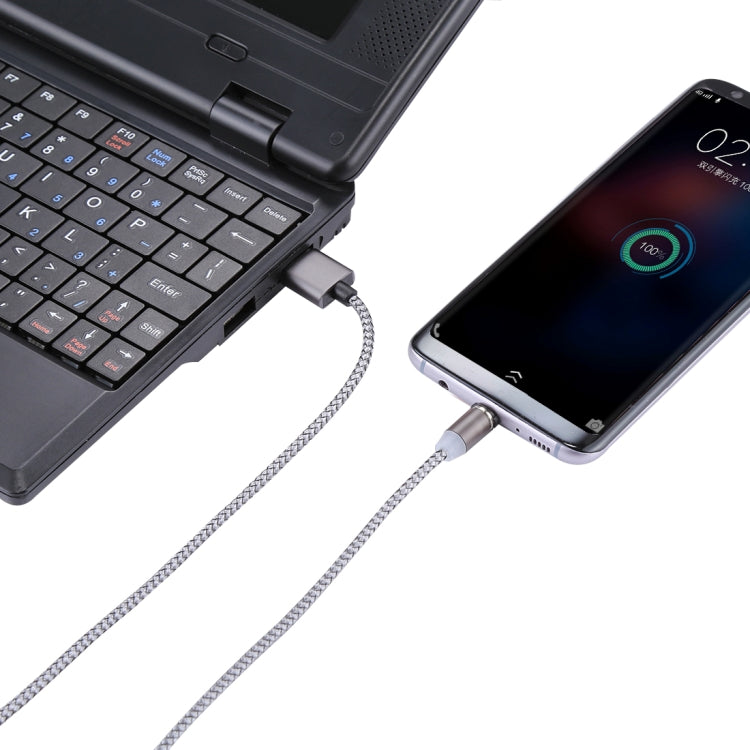كابل شحن ومزامنة بيانات مضفر بطول 1.05 متر من 8 بن + Micro USB + USB-C / Type-C إلى USB مع مؤشر LED