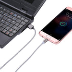 كابل شحن ومزامنة بيانات مضفر بطول 1.05 متر من 8 بن + Micro USB + USB-C / Type-C إلى USB مع مؤشر LED