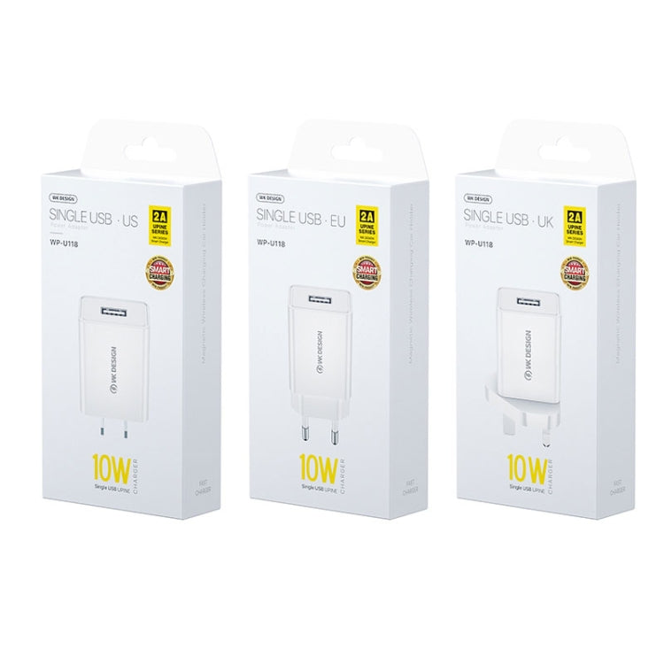 WK WP-U118 10 واط شاحن سفر بمنفذ USB واحد، محول طاقة، قابس US، WP-U118 قابس US