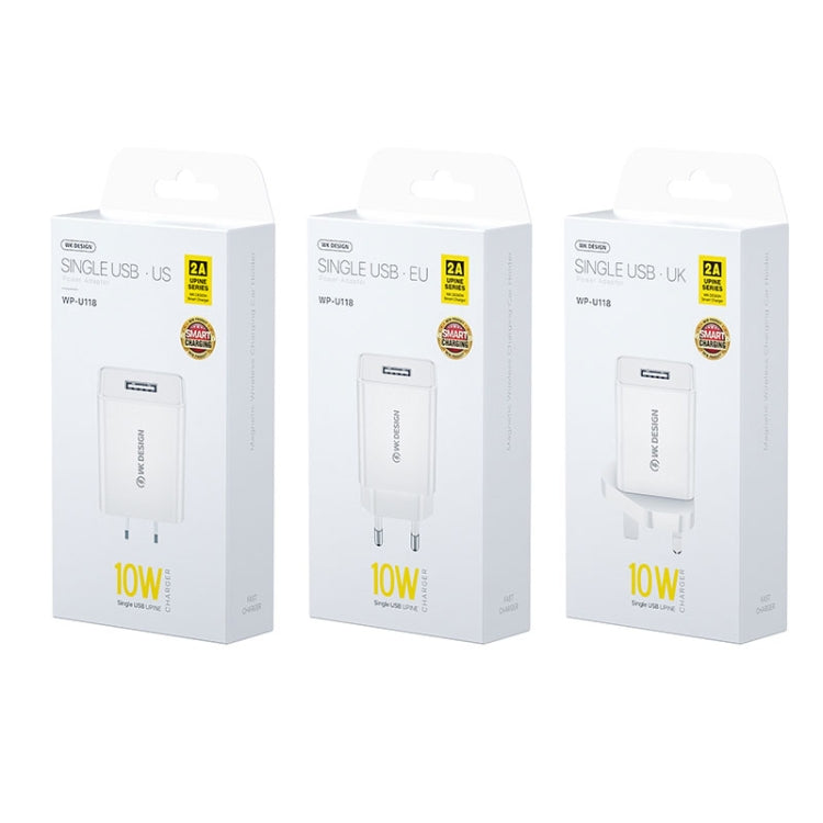 WK WP-U118 10 واط شاحن سفر بمنفذ USB واحد، محول طاقة، قابس EU، WP-U118 قابس EU