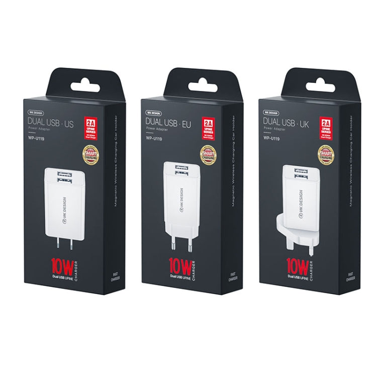 WK WP-U119 10 واط شاحن سفر بمنفذي USB، محول طاقة، قابس US، WP-U119 قابس US