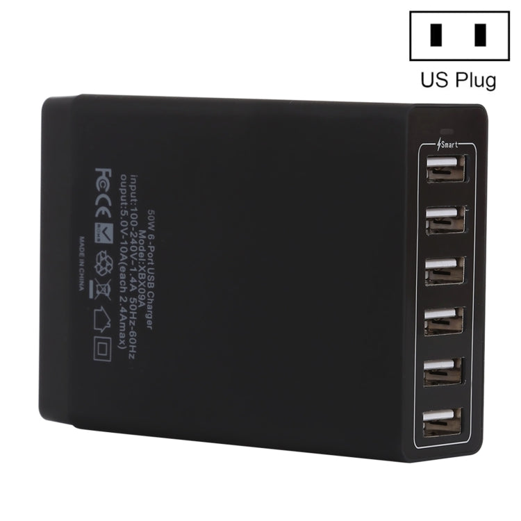 شاحن سريع XBX09A 50 واط 5 فولت 2.4 أمبير بستة منافذ USB، شاحن سفر