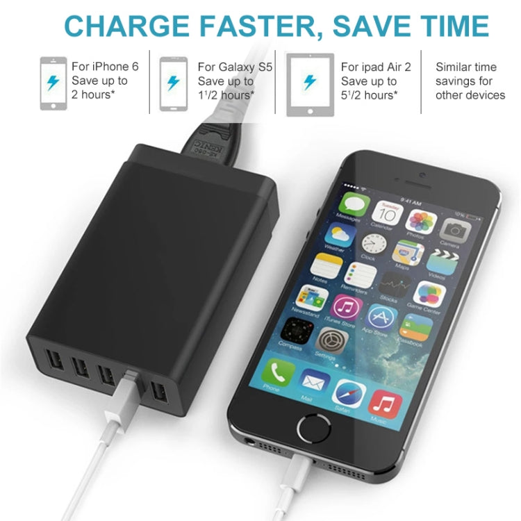شاحن سريع للسفر XBX09 40W 5V 8A مع 5 منافذ USB، قابس المملكة المتحدة (أسود)، XBX09، 8A