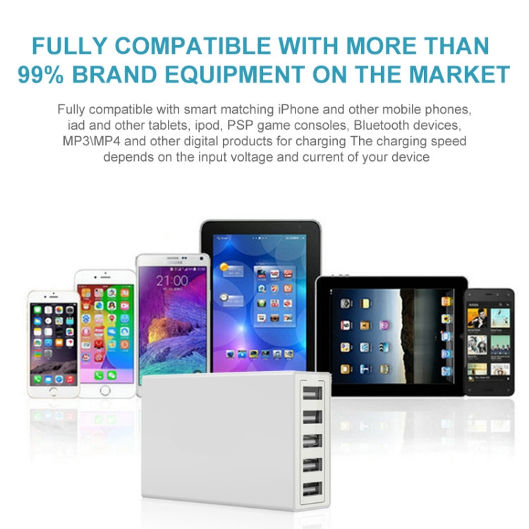 شاحن سريع للسفر XBX09 40W 5V 8A مع 5 منافذ USB، قابس المملكة المتحدة (أسود)، XBX09، 8A
