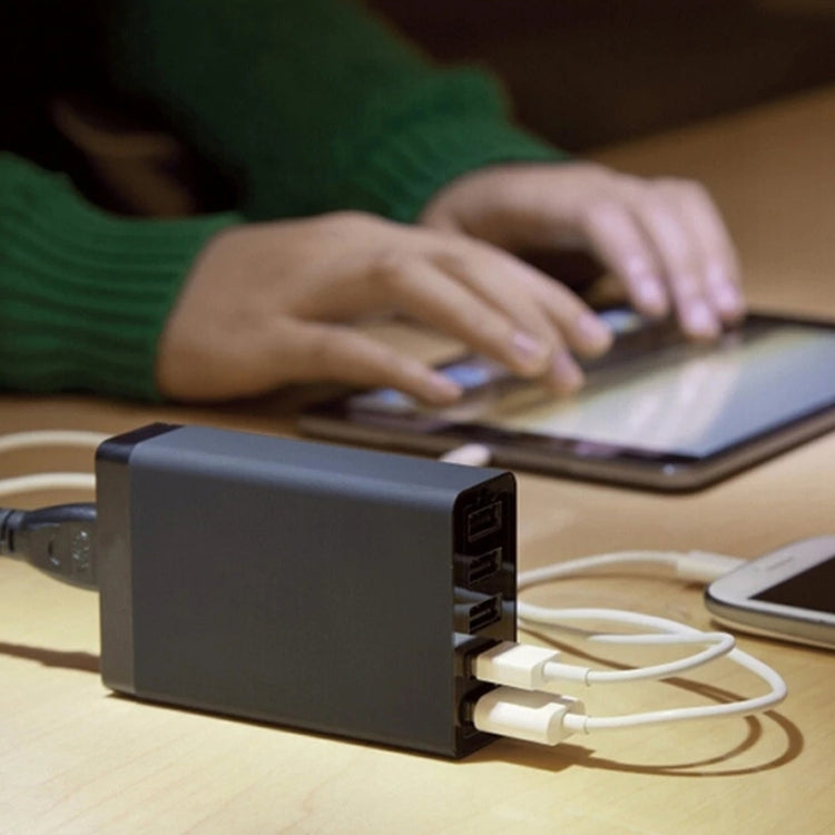 شاحن سريع للسفر XBX09 40W 5V 8A مع 5 منافذ USB، قابس المملكة المتحدة (أسود)، XBX09، 8A
