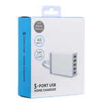 شاحن سريع للسفر XBX09 40W 5V 8A مع 5 منافذ USB، قابس المملكة المتحدة (أسود)، XBX09، 8A