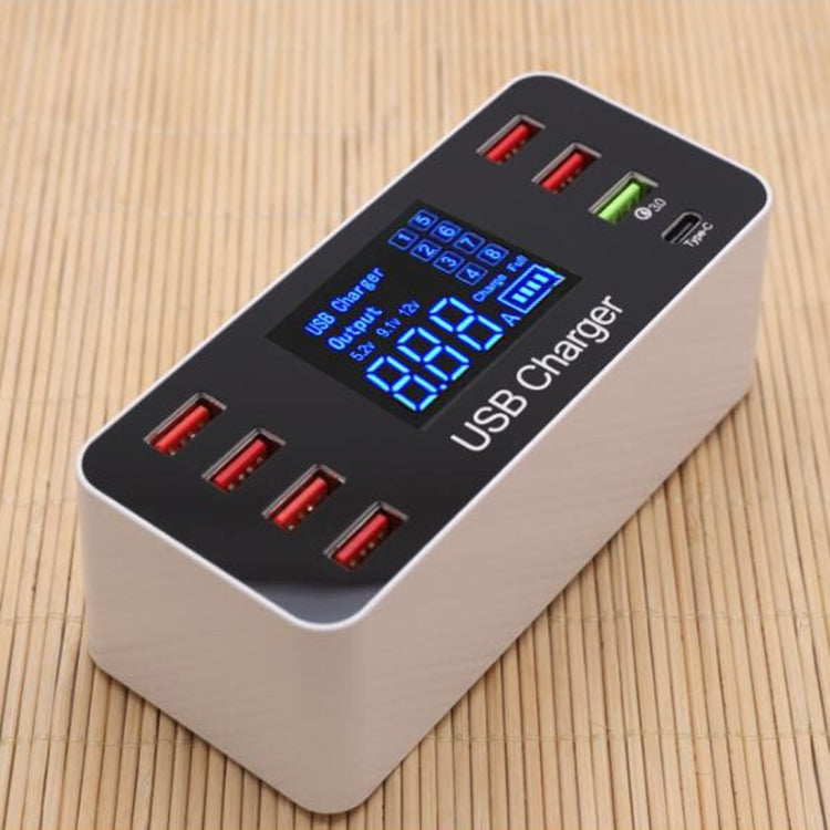 محطة شحن ذكية متعددة الوظائف A9+ بتيار متردد 100V~240V مع 8 منافذ USB وشاشة رقمية LCD قابلة للفصل، تدعم QC3.0، A9+