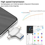 فلاش درايف 4 في 1 بسعة 8 جيجابايت USB 3.0 + 8 دبابيس + Micro USB + USB-C / Type-C للاستخدام المزدوج مع وظيفة OTG، 8 جيجابايت