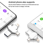 فلاش درايف 4 في 1 بسعة 16 جيجابايت USB 3.0 + 8 دبابيس + Micro USB + USB-C / Type-C للاستخدام المزدوج مع وظيفة OTG، 16 جيجابايت