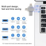 فلاش درايف 4 في 1 بسعة 32 جيجابايت USB 3.0 + 8 دبابيس + Micro USB + USB-C / Type-C للاستخدام المزدوج مع وظيفة OTG، 32 جيجابايت