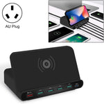 شاحن متعدد الوظائف 828W 7 في 1 بقدرة 60W مع واجهة USB QC 3.0 + 4 منافذ USB + واجهة USB-C / Type-C + شحن لاسلكي مع وظيفة حامل هاتف، قابس أستراليا، قابس أستراليا أسود، قابس أستراليا أبيض