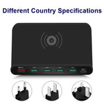 شاحن متعدد الوظائف 828W 7 في 1 بقدرة 60W مع واجهة USB QC 3.0 + 4 منافذ USB + واجهة USB-C / Type-C + شحن لاسلكي مع وظيفة حامل هاتف، قابس أستراليا، قابس أستراليا أسود، قابس أستراليا أبيض