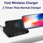 شاحن متعدد الوظائف 828W 7 في 1 بقدرة 60W مع واجهة USB QC 3.0 + 4 منافذ USB + واجهة USB-C / Type-C + شحن لاسلكي مع وظيفة حامل الهاتف المحمول، قابس المملكة المتحدة، قابس المملكة المتحدة باللون الأسود، قابس المملكة المتحدة باللون الأبيض