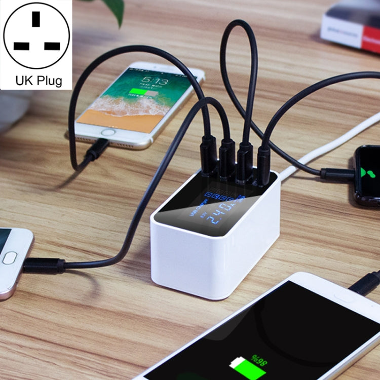 شاحن متعدد الوظائف CDA30 بقدرة 20W مع 3 منافذ USB + منافذ USB-C / Type-C مع شاشة LED، قابس المملكة المتحدة، قابس المملكة المتحدة