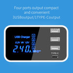 شاحن متعدد الوظائف CDA30 بقدرة 20W مع 3 منافذ USB + منافذ USB-C / Type-C مع شاشة LED، قابس المملكة المتحدة، قابس المملكة المتحدة