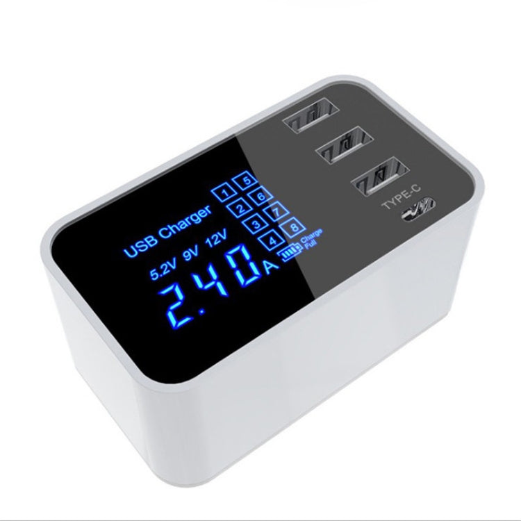 شاحن متعدد الوظائف CDA30 بقدرة 20W مع 3 منافذ USB + منافذ USB-C / Type-C مع شاشة LED، قابس الولايات المتحدة، قابس الولايات المتحدة
