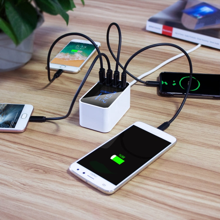 شاحن متعدد الوظائف CDA30 بقدرة 20W مع 3 منافذ USB + منافذ USB-C / Type-C مع شاشة LED، قابس الولايات المتحدة، قابس الولايات المتحدة
