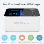 شاحن متعدد الوظائف CDA30 بقدرة 20W مع 3 منافذ USB + منافذ USB-C / Type-C مع شاشة LED، قابس الولايات المتحدة، قابس الولايات المتحدة