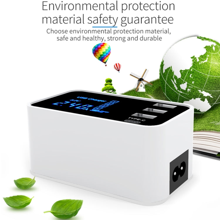 شاحن متعدد الوظائف CDA30 بقدرة 20W مع 3 منافذ USB + منافذ USB-C / Type-C مع شاشة LED، قابس الولايات المتحدة، قابس الولايات المتحدة