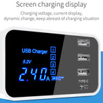 شاحن متعدد الوظائف CDA30 بقدرة 20W مع 3 منافذ USB + منافذ USB-C / Type-C مع شاشة LED، قابس الولايات المتحدة، قابس الولايات المتحدة