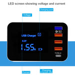 شاحن متعدد الوظائف CDA33Q بقدرة 40W مع USB QC 3.0 + 3 منافذ USB + منافذ USB-C / Type-C مع شاشة LED، قابس المملكة المتحدة، قابس المملكة المتحدة