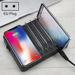 شاحن متعدد الوظائف بقدرة 50W مع 6 منافذ USB + 2 منافذ USB-C / Type-C + شحن لاسلكي مع شاشة LED وحافة قابلة للفصل، قابس الاتحاد الأوروبي، قابس الاتحاد الأوروبي