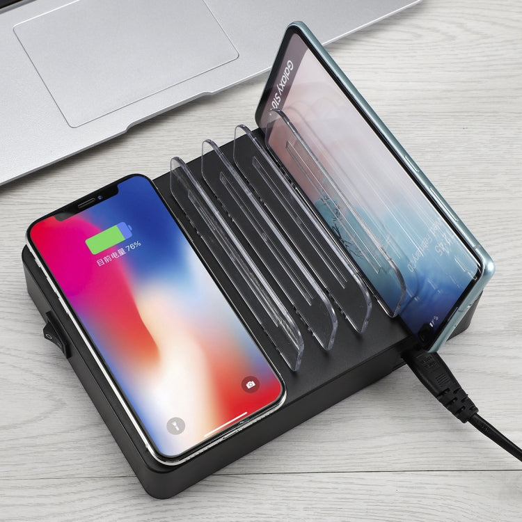 شاحن متعدد الوظائف بقدرة 50W مع 6 منافذ USB + 2 منافذ USB-C / Type-C + شحن لاسلكي مع شاشة LED وحافة قابلة للفصل، قابس الاتحاد الأوروبي، قابس الاتحاد الأوروبي