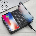 شاحن متعدد الوظائف بقدرة 50W مع 6 منافذ USB + 2 منافذ USB-C / Type-C + شحن لاسلكي مع شاشة LED وحافة قابلة للفصل، قابس أستراليا، قابس أستراليا