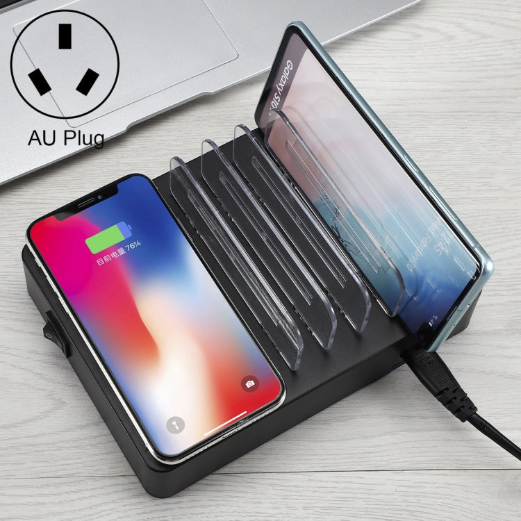 شاحن متعدد الوظائف بقدرة 50W مع 6 منافذ USB + 2 منافذ USB-C / Type-C + شحن لاسلكي مع شاشة LED وحافة قابلة للفصل، قابس أستراليا، قابس أستراليا