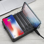 شاحن متعدد الوظائف بقدرة 50W مع 6 منافذ USB + 2 منافذ USB-C / Type-C + شحن لاسلكي مع شاشة LED وحافة قابلة للفصل، قابس أستراليا، قابس أستراليا