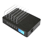 شاحن متعدد الوظائف بقدرة 50W مع 6 منافذ USB + 2 منافذ USB-C / Type-C + شحن لاسلكي مع شاشة LED وحافة قابلة للفصل، قابس الولايات المتحدة، قابس الولايات المتحدة