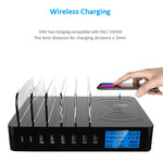 شاحن متعدد الوظائف بقدرة 50W مع 6 منافذ USB + 2 منافذ USB-C / Type-C + شحن لاسلكي مع شاشة LED وحافة قابلة للفصل، قابس الولايات المتحدة، قابس الولايات المتحدة