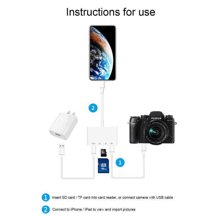 محول قارئ كاميرا NK-108L من 8 دبابيس إلى USB + بطاقة TF + بطاقة SD، متوافق مع أنظمة IOS 9.1 وما فوق، NK-108L