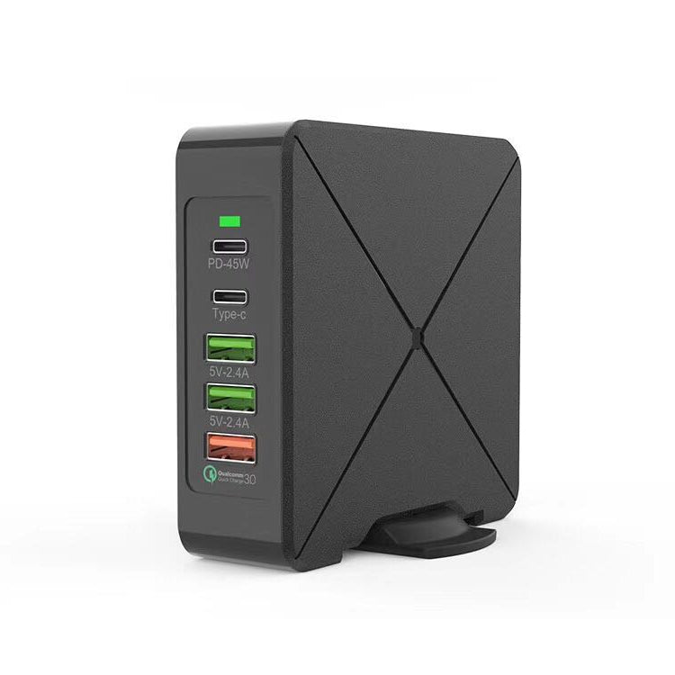 شاحن مكتبي F88 مع 3 منافذ USB + 2 منافذ USB-C / Type-C يدعم QC3.0، F88