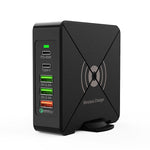 F88W 3 x USB + 2 x USB-C / Type-C Ports QC3.0 Desktop Charger with Wireless Charging Function, F88W