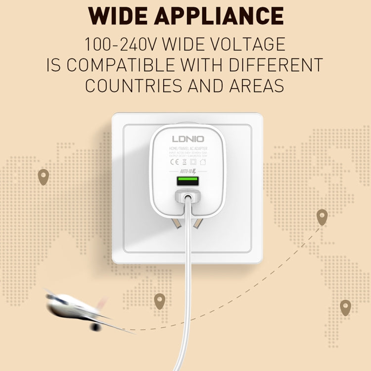 LDNIO A201 رأس شحن مزدوج USB 2.4 أمبير شاحن مباشر للسفر مع كابل بيانات Micro USB، Micro USB