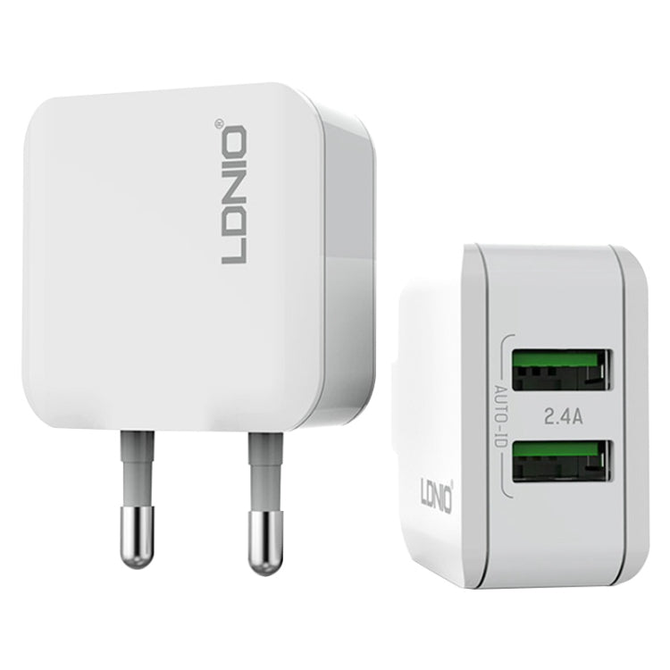 LDNIO A2201 رأس شحن مزدوج USB 2.4 أمبير شاحن مباشر للسفر مع كابل بيانات 8 دبابيس، 8 دبابيس
