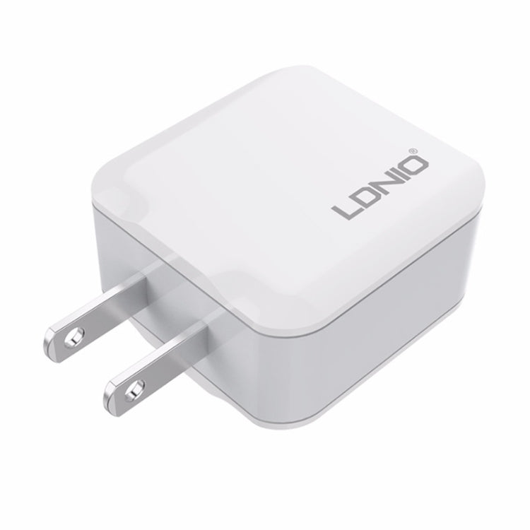 LDNIO A2201 رأس شحن مزدوج USB 2.4 أمبير شاحن مباشر للسفر مع كابل بيانات 8 دبابيس، 8 دبابيس