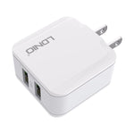 LDNIO A2201 رأس شحن مزدوج USB 2.4 أمبير شاحن مباشر للسفر مع كابل بيانات 8 دبابيس، 8 دبابيس