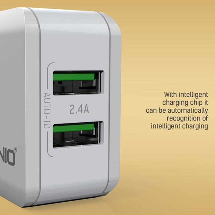 LDNIO A2201 رأس شحن مزدوج USB 2.4 أمبير شاحن مباشر للسفر مع كابل بيانات 8 دبابيس، 8 دبابيس