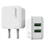 LDNIO A2201 رأس شحن مزدوج USB 2.4 أمبير شاحن مباشر للسفر مع كابل بيانات Type-C، Type-C