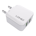 LDNIO A2201 رأس شحن مزدوج USB 2.4 أمبير شاحن مباشر للسفر مع كابل بيانات Type-C، Type-C