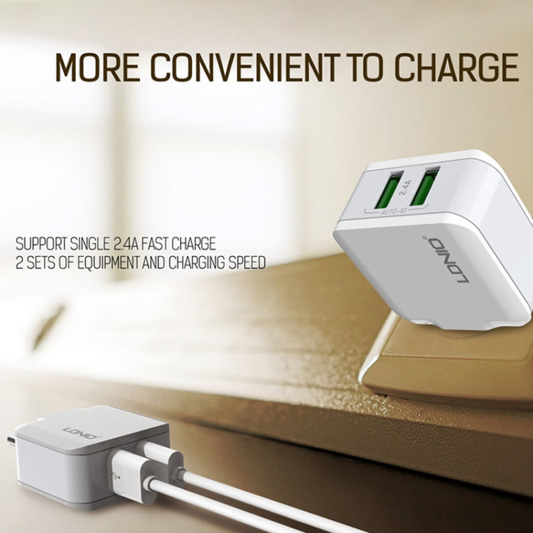 LDNIO A2201 رأس شحن مزدوج USB 2.4 أمبير شاحن مباشر للسفر مع كابل بيانات Type-C، Type-C