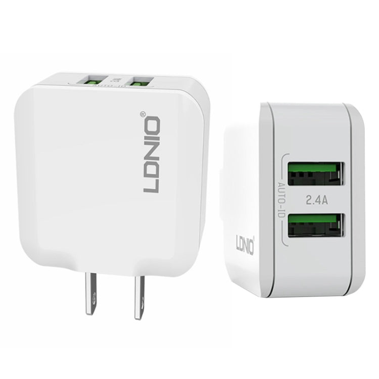 LDNIO A2201 رأس شحن مزدوج USB 2.4 أمبير شاحن مباشر للسفر مع كابل بيانات Type-C، Type-C