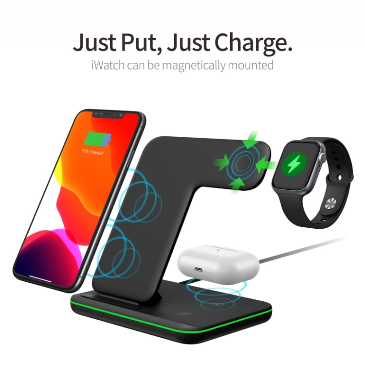 شاحن لاسلكي مغناطيسي عمودي Z5A بمعيار QI للهواتف المحمولة وساعات أبل وسماعات AirPods / سامسونج جالاكسي بودز / هواوي فري بودز، مع ضوء حلقي لمسي، Z5A