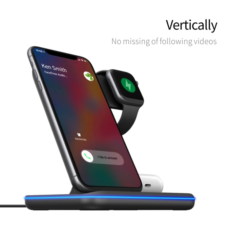 شاحن لاسلكي مغناطيسي عمودي Z5A بمعيار QI للهواتف المحمولة وساعات أبل وسماعات AirPods / سامسونج جالاكسي بودز / هواوي فري بودز، مع ضوء حلقي لمسي، Z5A