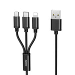 كابل شحن REMAX RC-131TH 1 متر 2.8 أمبير 3 في 1 USB إلى 8 دبابيس وUSB-C / Type-C وMicro USB