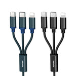 كابل شحن REMAX RC-131TH 1 متر 2.8 أمبير 3 في 1 USB إلى 8 دبابيس وUSB-C / Type-C وMicro USB