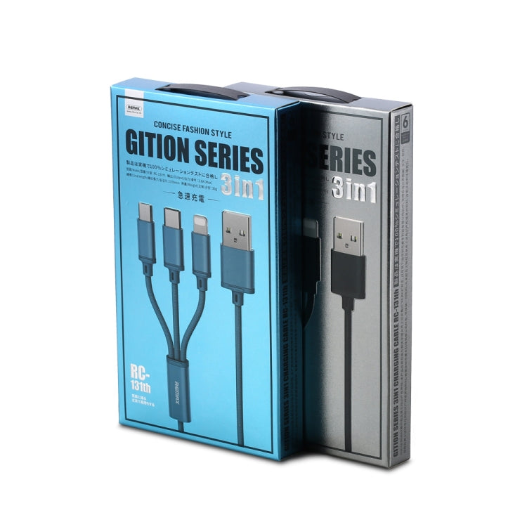 كابل شحن REMAX RC-131TH 1 متر 2.8 أمبير 3 في 1 USB إلى 8 دبابيس وUSB-C / Type-C وMicro USB